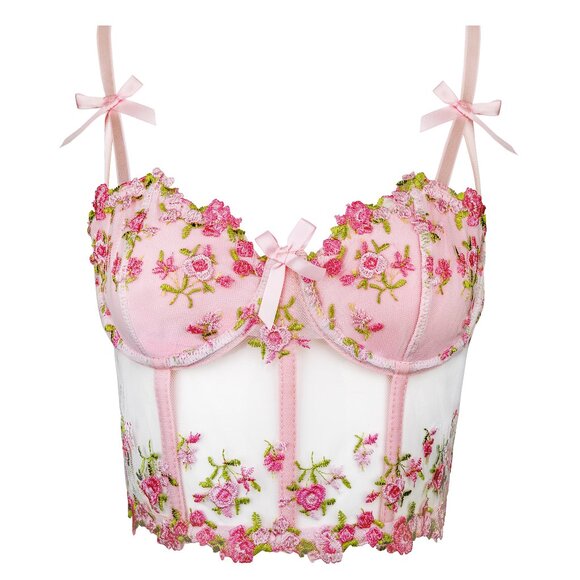 Rosie Reverie Tops - Sweetheart Floral Embroidery Corset Top